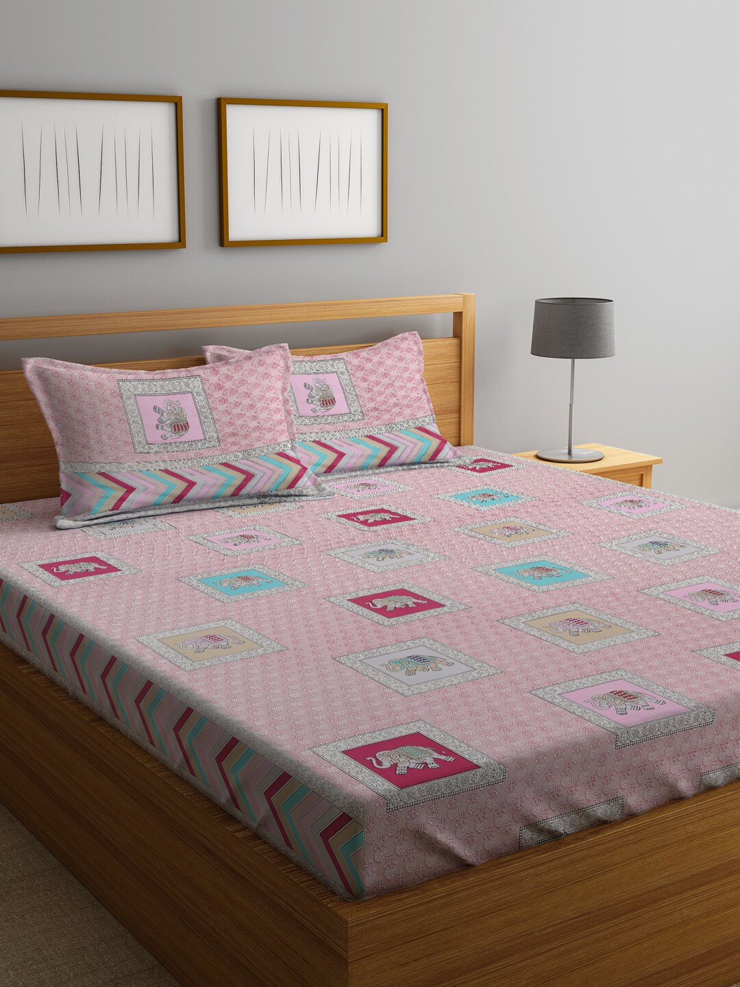 

KLOTTHE Cotton 300 TC King Bedsheet with 2 Pillow Covers, Pink