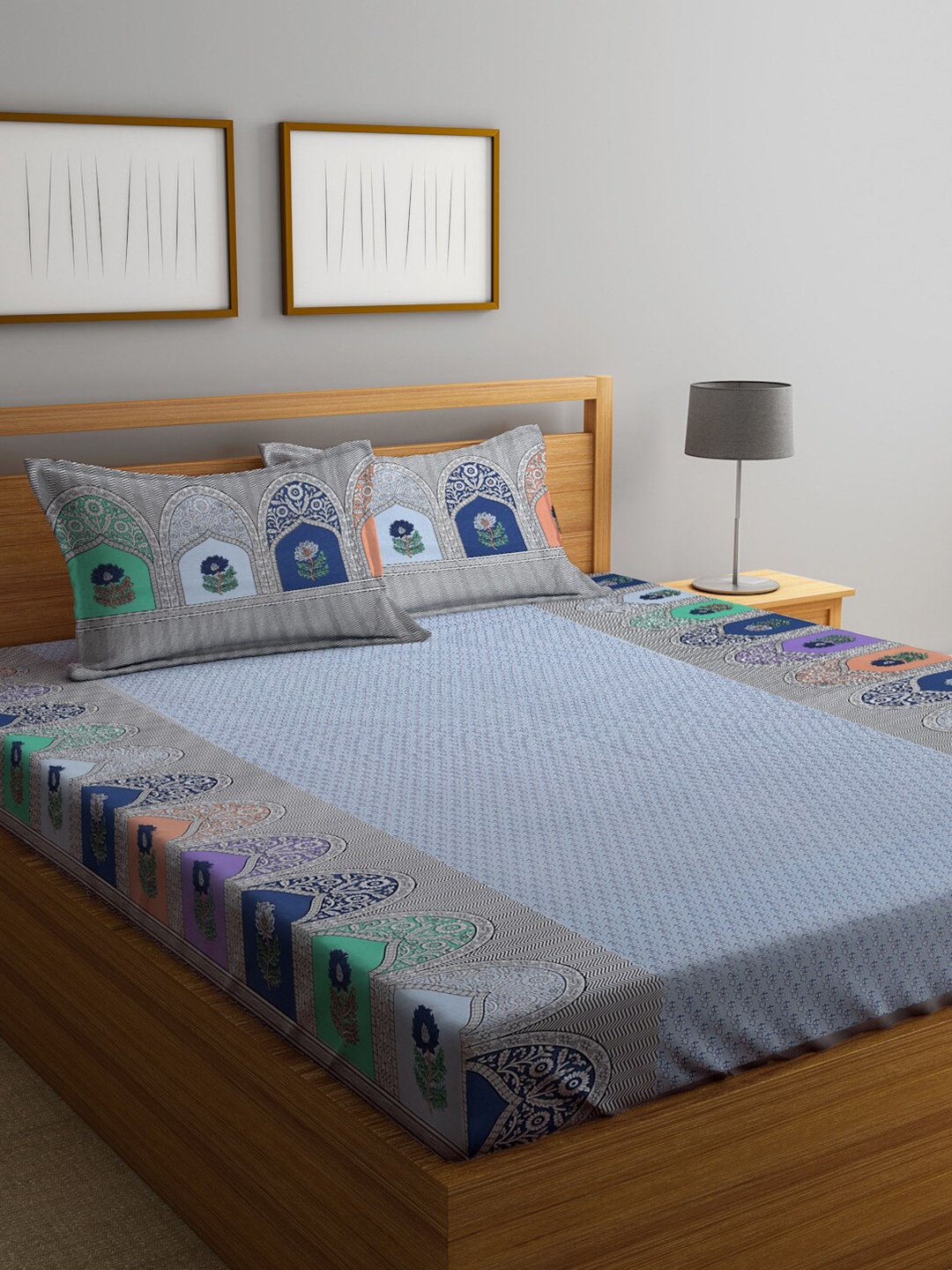 

KLOTTHE Pure Cotton 300 TC King Bedsheet with 2 Pillow Covers, Blue