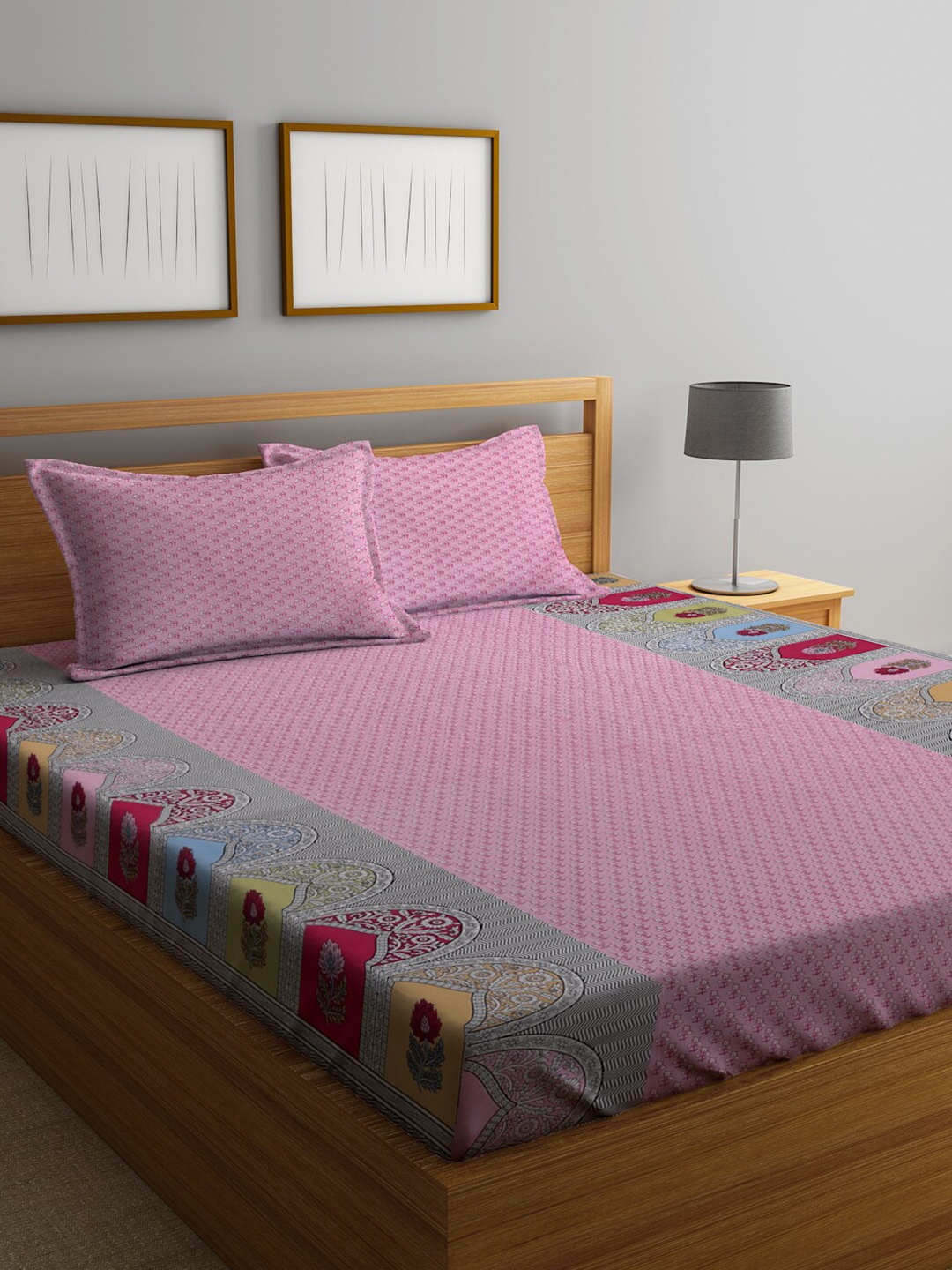 

KLOTTHE Pink Pure Cotton 300 TC King Bedsheet with 2 Pillow Covers