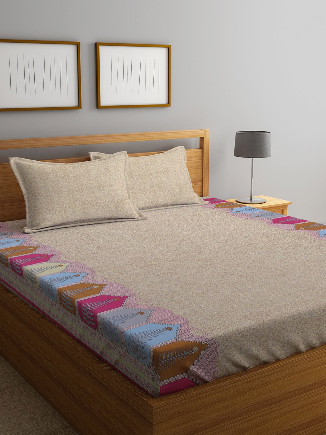

KLOTTHE Pure Cotton 300 TC King Bedsheet with 2 Pillow Covers, Beige