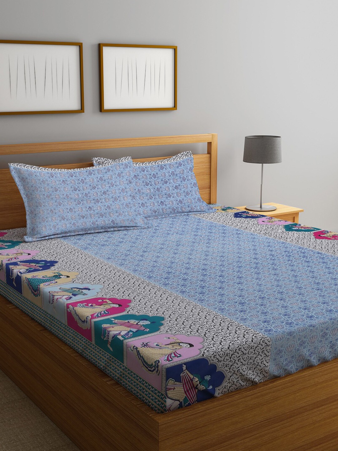 

KLOTTHE Blue Pure Cotton 300 TC King Bedsheet with 2 Pillow Covers