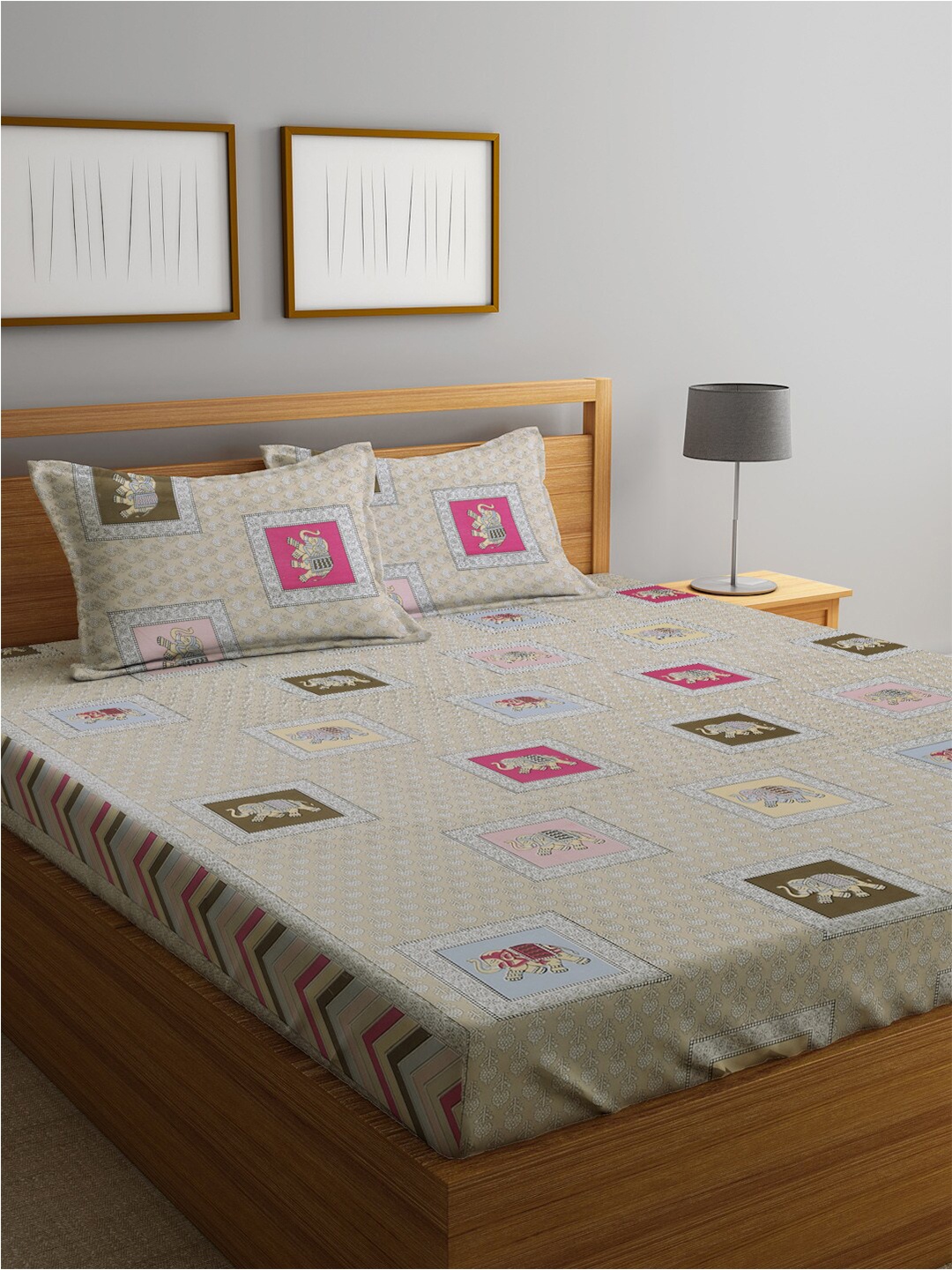 

KLOTTHE Yellow Pure Cotton 300 TC King Bedsheet with 2 Pillow Covers