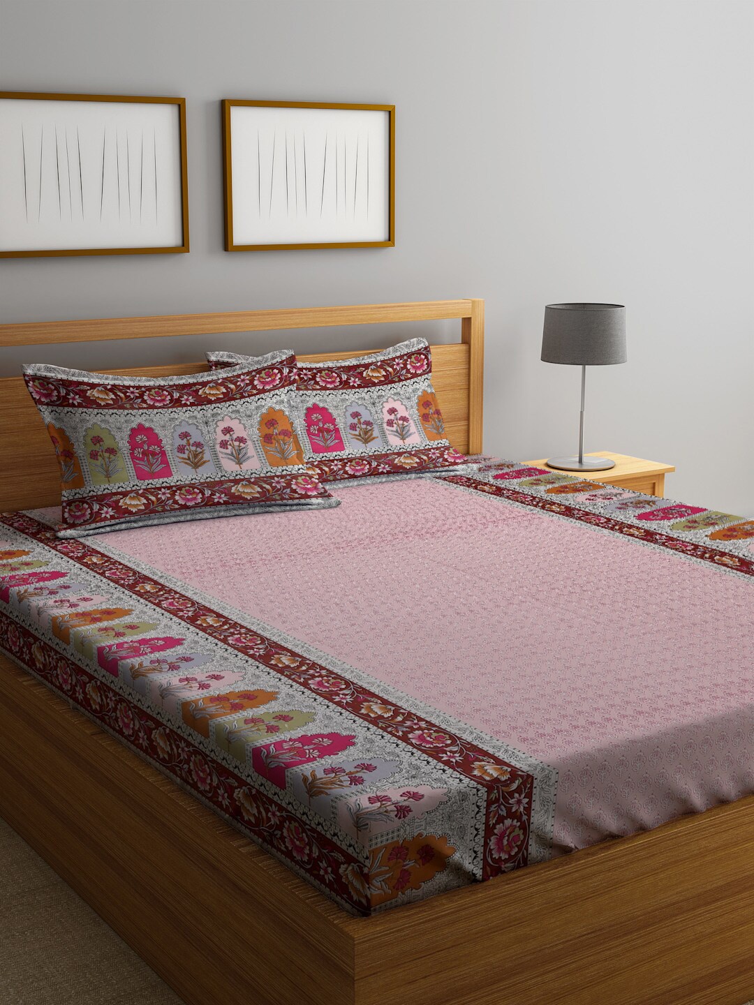 

KLOTTHE Pure Cotton 300 TC King Bedsheet with 2 Pillow Covers, Pink