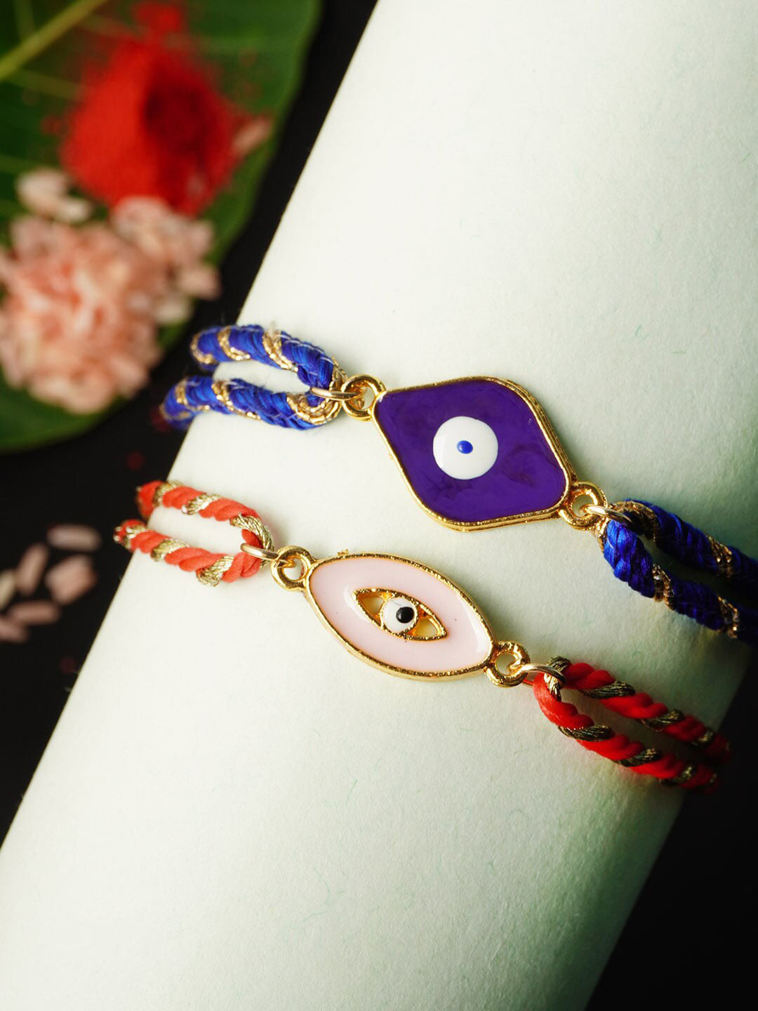 

Ferosh Men Set Of 2 Blue & Red Thread Evil-Eye Rakhis