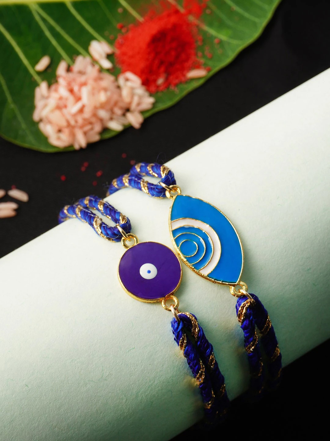 

Ferosh Men Set Of 2 Gold-Toned & Blue Rakhi