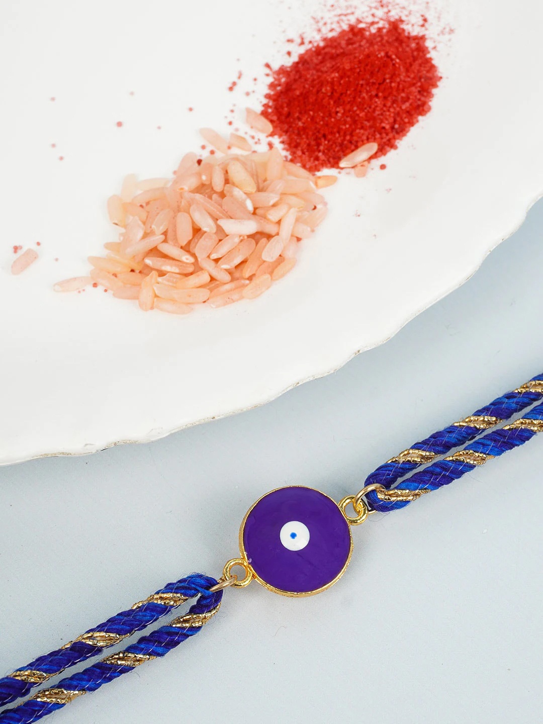 

Ferosh Men Purple Evil Eye Beaded Rakhi