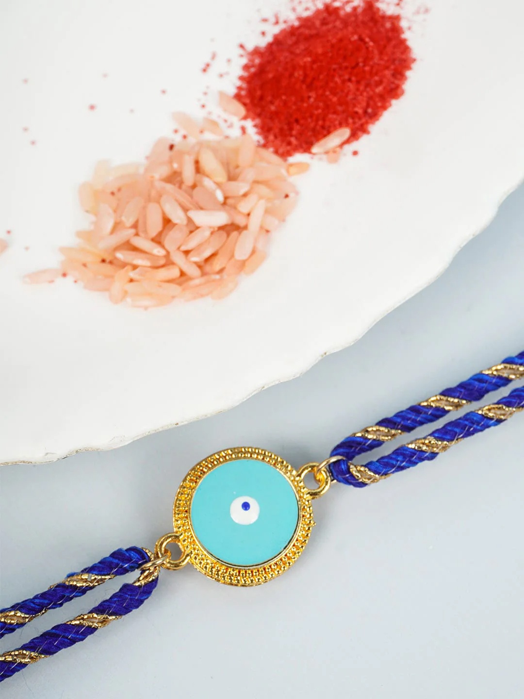 

Ferosh Men Blue & Gold-Toned Evil Eye Rakhi