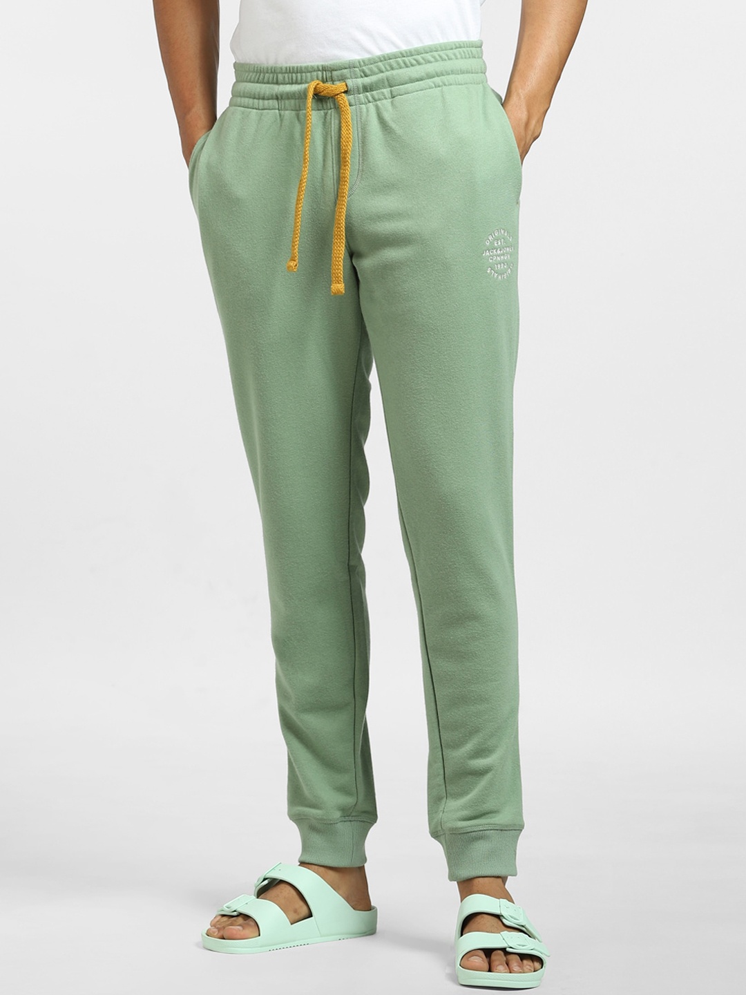 

Jack & Jones Men Green Solid Cotton Track Pants