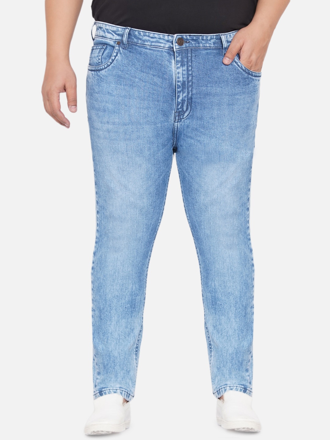 

John Pride Men Plus Size Blue Heavy Fade Stretchable Regular Fit Jeans