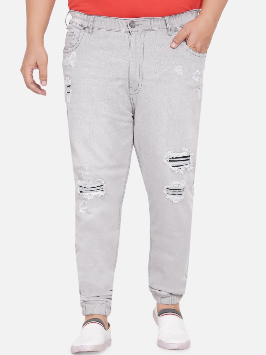 

Plus Size Men Grey Slash Knee Stretchable Jogger Jeans