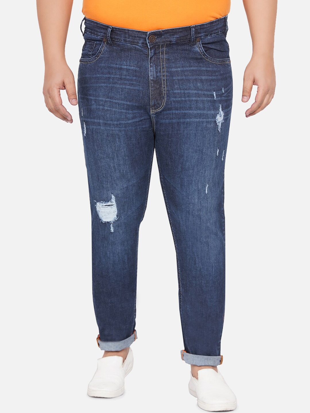 

John Pride Men Blue Men plus size Mildly Distressed Light Fade Stretchable Jeans