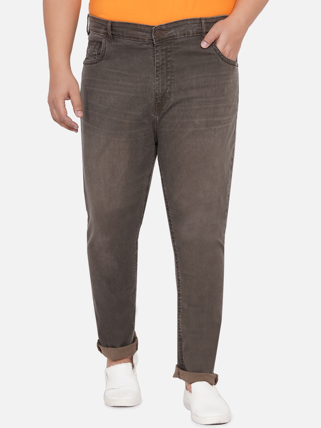 

Plus Size Men Grey Heavy Fade Stretchable Regular Fit Jeans, Khaki