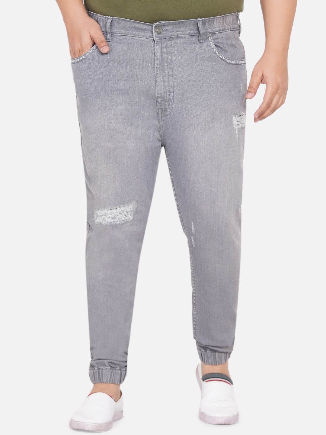 

John Pride Plus Size Men Mildly Distressed Stretchable Jogger Jeans, Grey