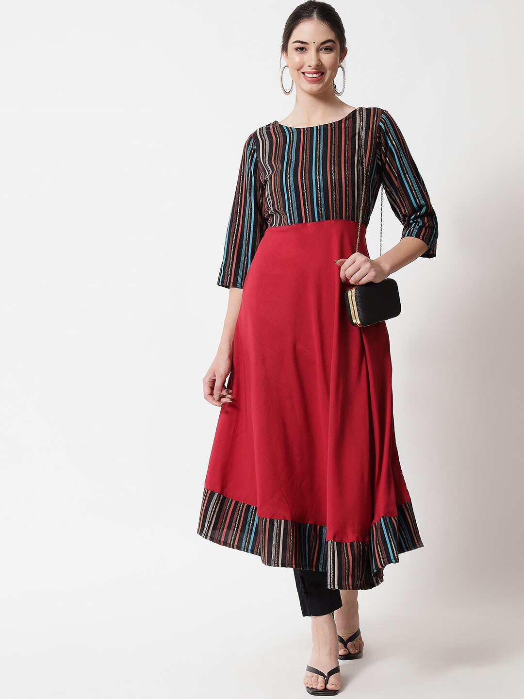 

Sitaram Designer Women Maroon Geometric Yoke Design Anarkali Kurta