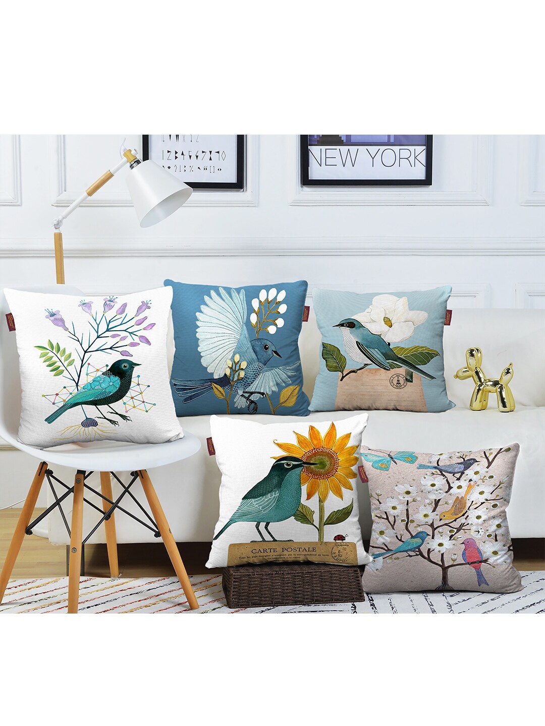 

AEROHAVEN Blue & Off White Set of 5 Quirky Square Cushion Covers