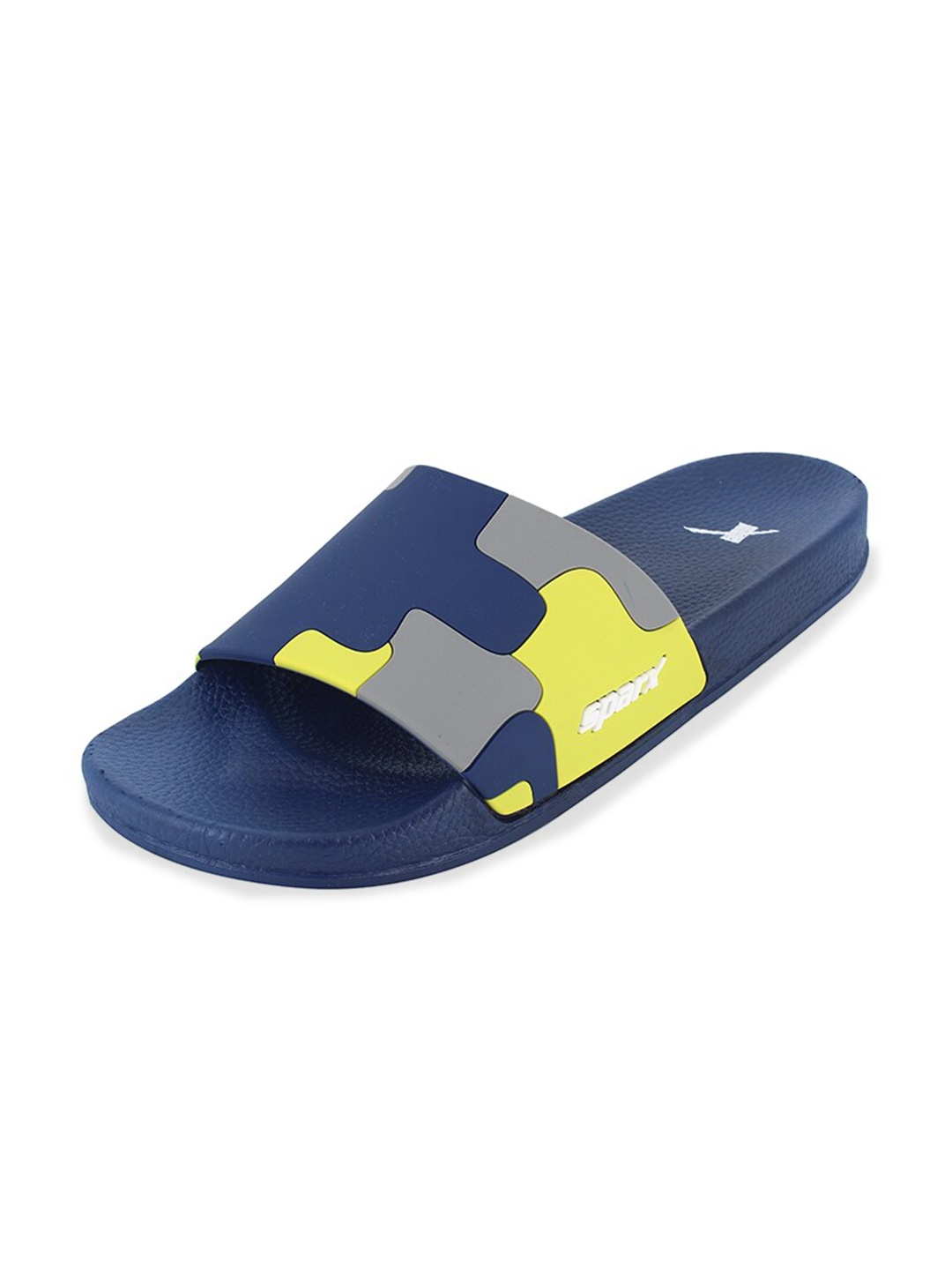 

Sparx Men Navy Blue & Yellow Colourblocked Sliders