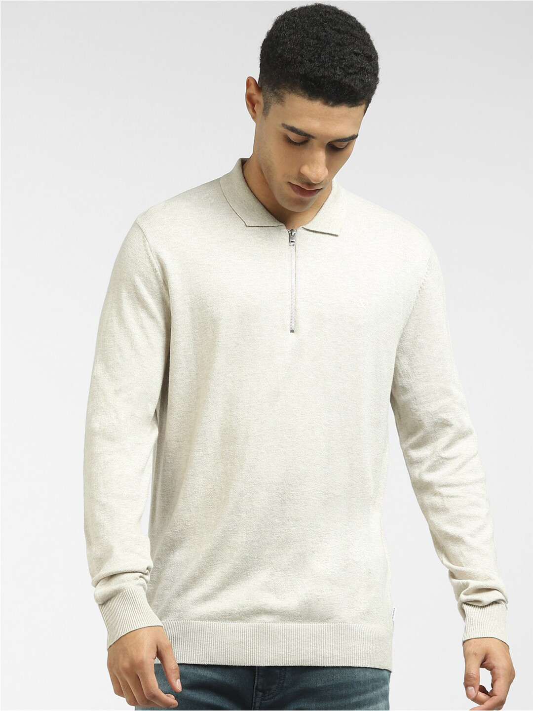 

Jack & Jones Men Beige Solid Cotton Pullover