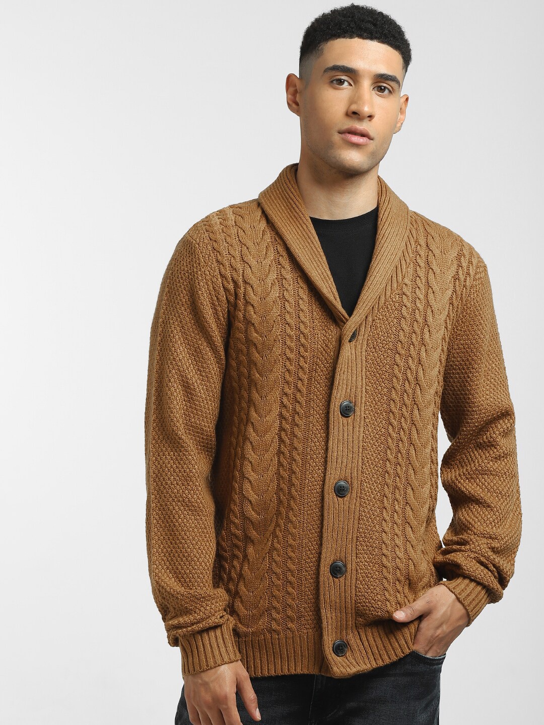 

Jack & Jones Men Brown Striped Cardigan Sweaters
