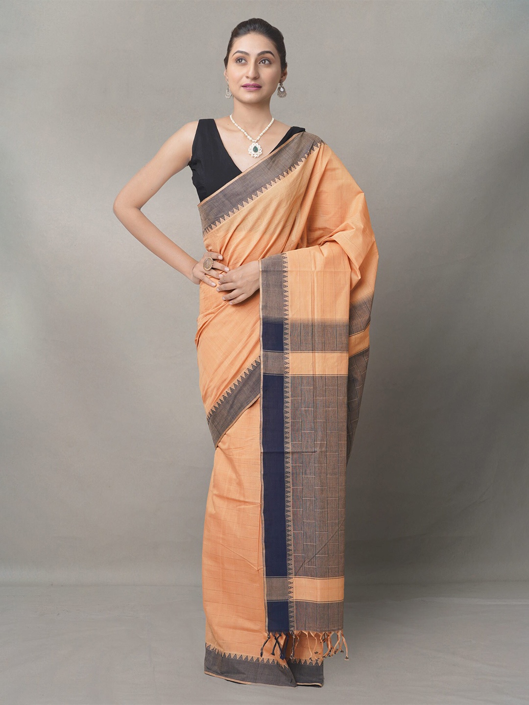 

Unnati Silks Orange & Blue Woven Design Pure Cotton Chettinad Saree