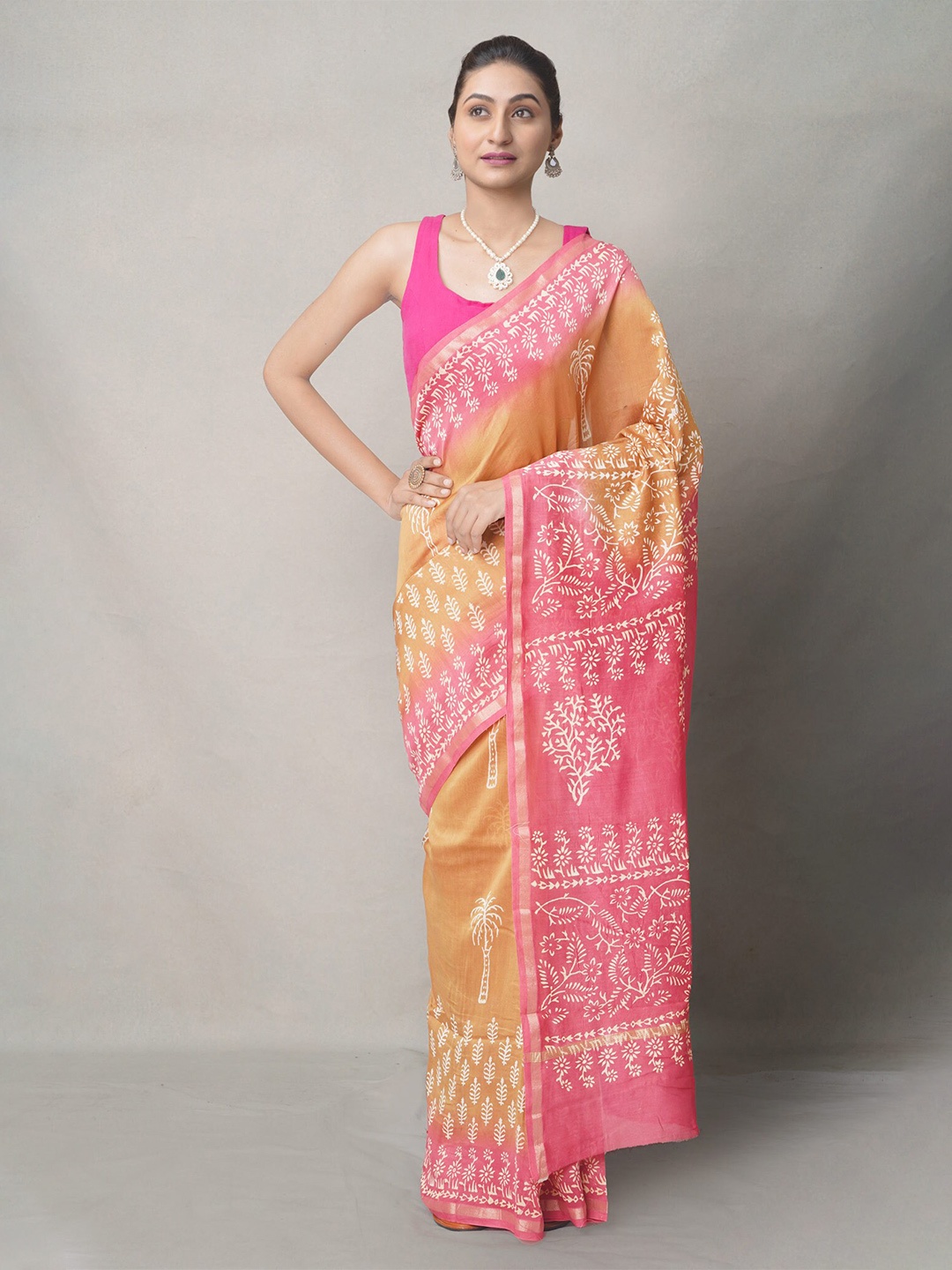 

Unnati Silks Pink Ethnic Motifs Silk Blend Baluchari Saree
