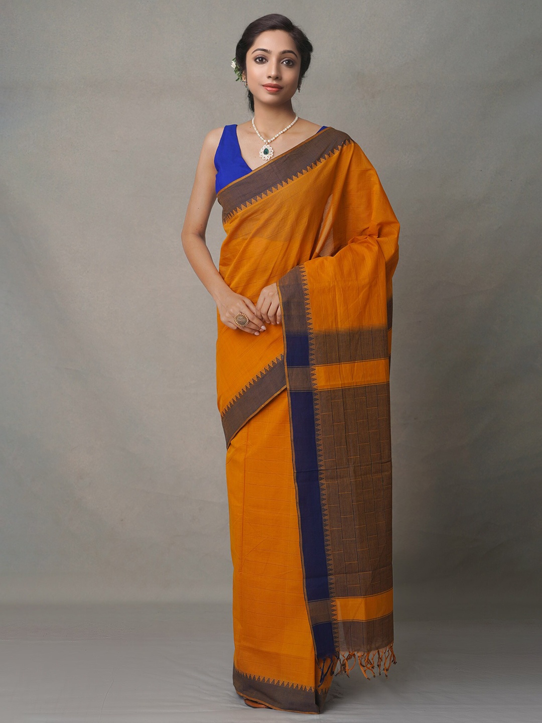 

Unnati Silks Orange Woven Design Handloom Pure Cotton Chettinad Saree