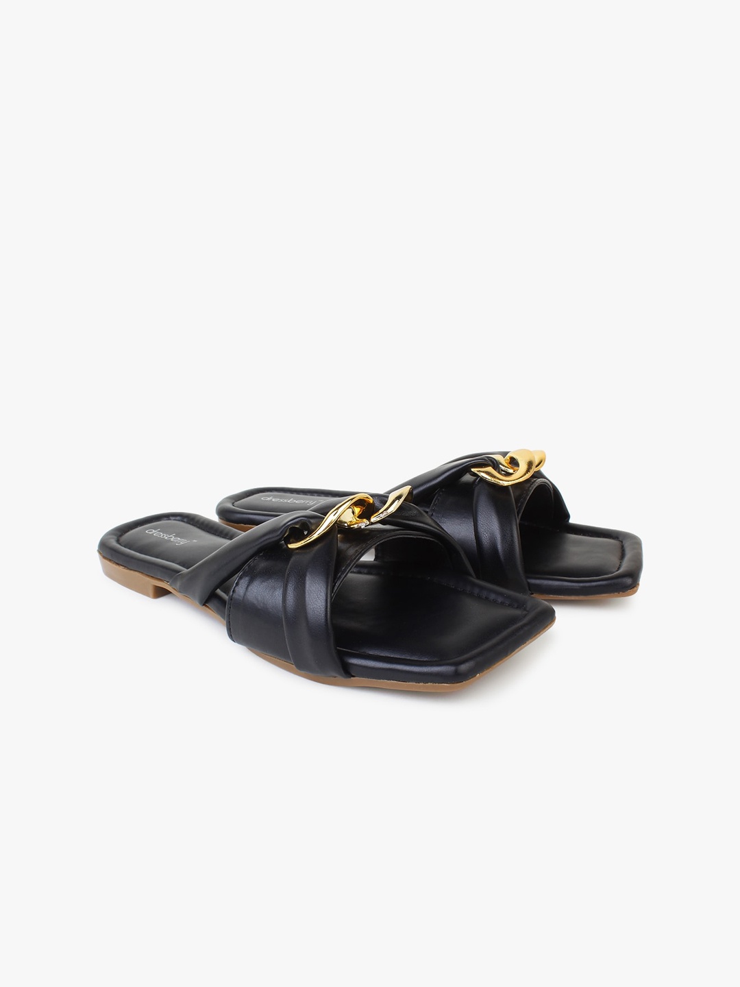 

DressBerry Women Black Embellished Leather Party Flats