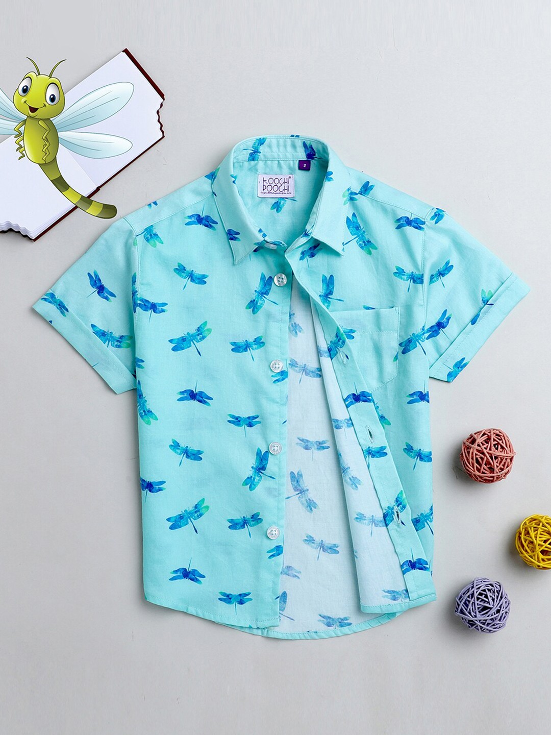 

KOOCHI POOCHI Boys Blue Standard Printed Casual Shirt