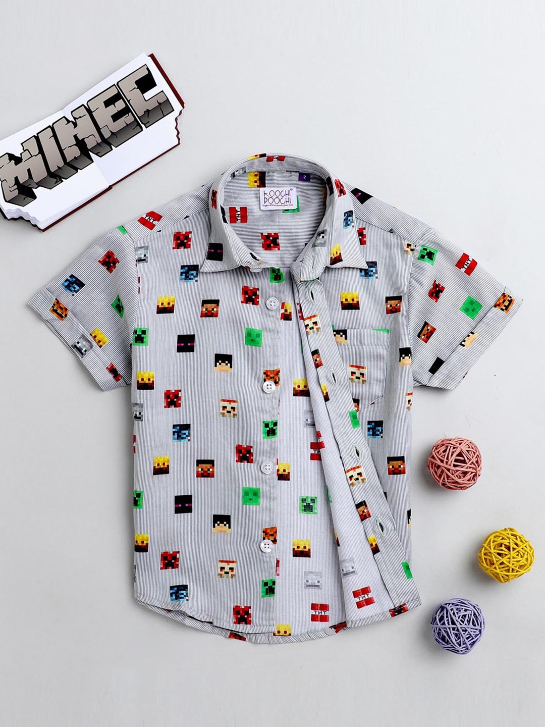 

KOOCHI POOCHI Boys Grey Standard Printed Casual Shirt