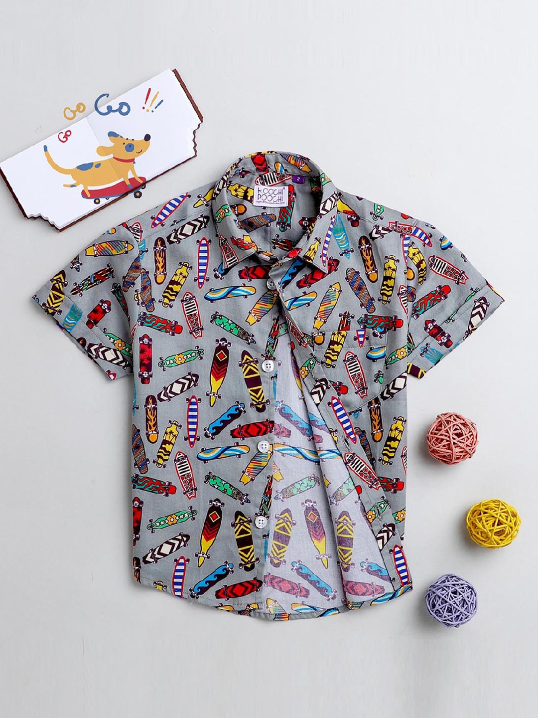 

KOOCHI POOCHI Boys Grey Standard Printed Casual Shirt