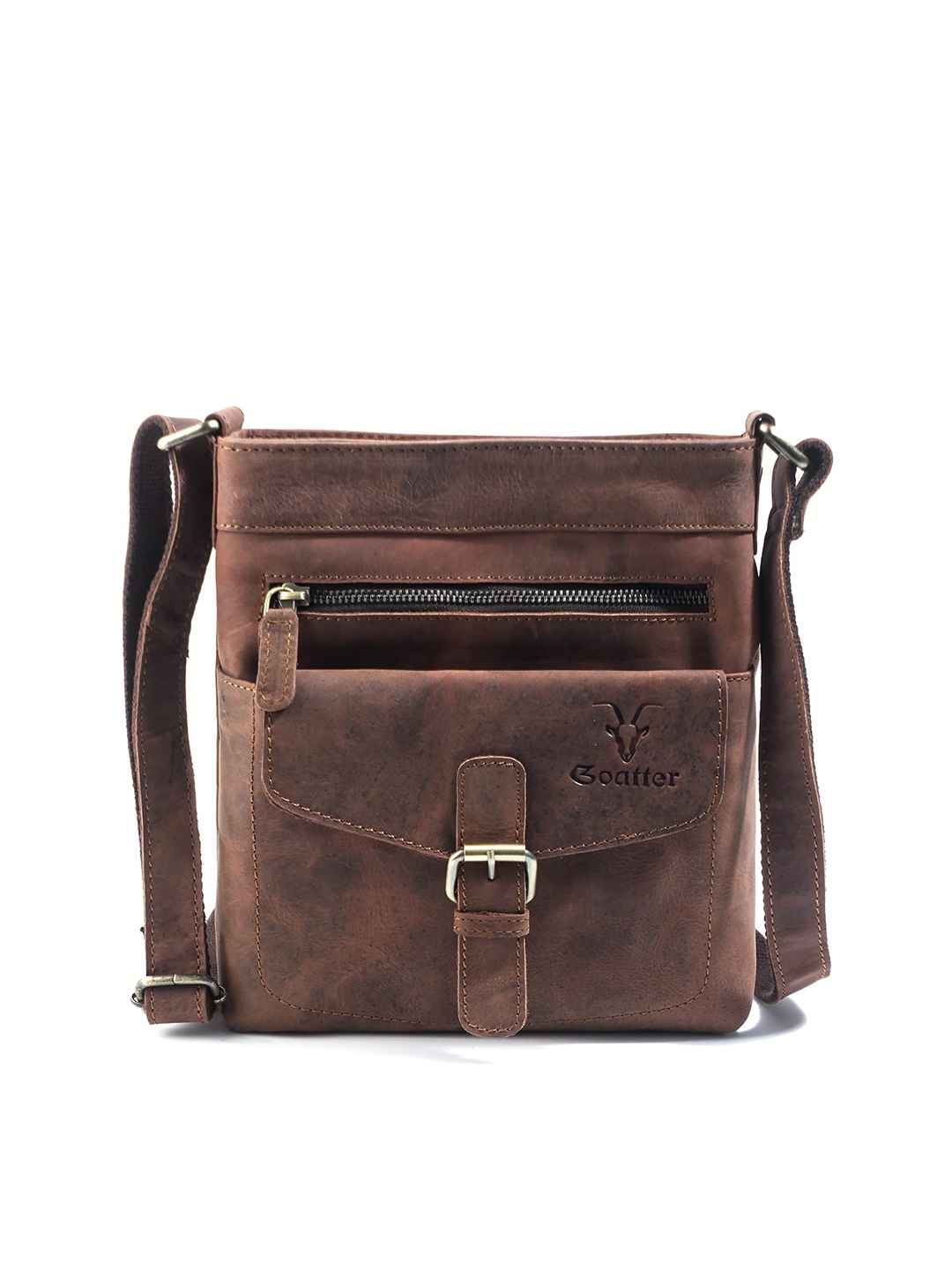 

Goatter Unisex Brown & Silver-Toned Messenger Bag