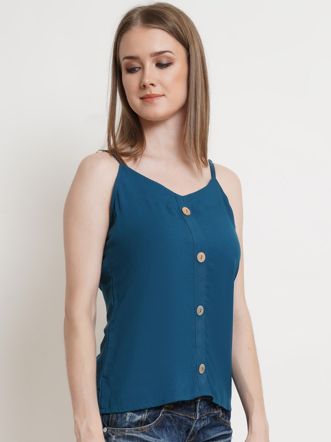 

Popwings Teal Top with Wooden Button Strap