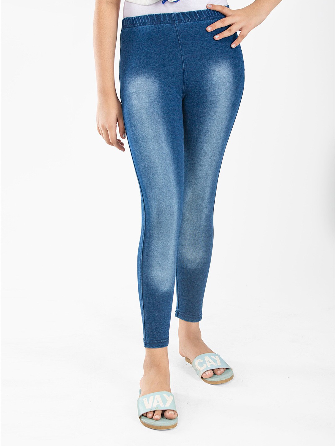 

indian flower Girls Navy Blue Solid Ankle Length Jeggings
