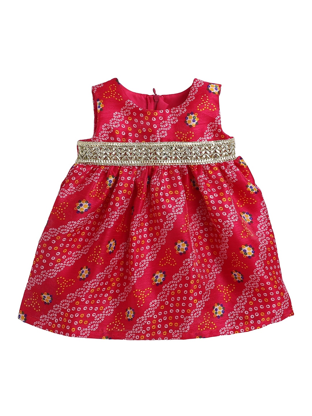 

MANY FROCKS & Girls Pink Ethnic Motifs Printed Satin Fit & Flare Dress