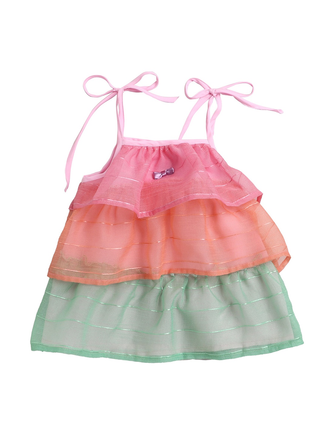 

MANY FROCKS & Girls Pink & Orange Layered A-Line Dress