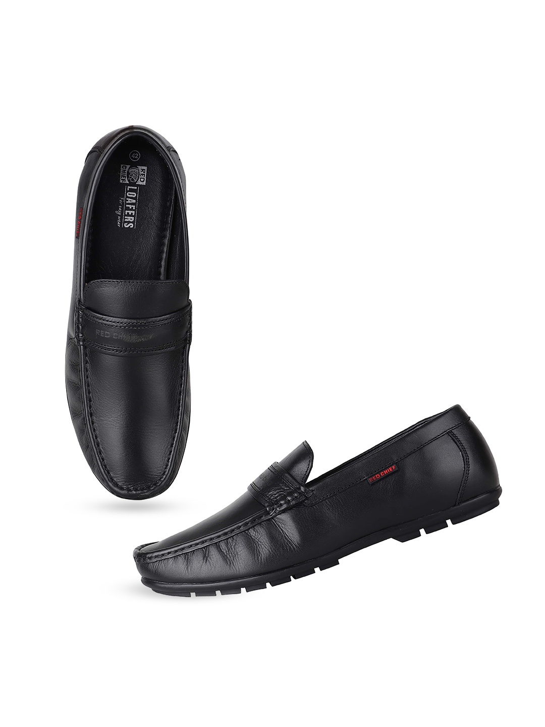 

Red Chief Men Black Solid Leather Formal Loafers