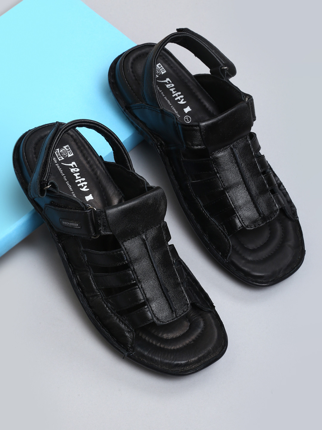

Red Chief Men Black Leather Comfort Sandals