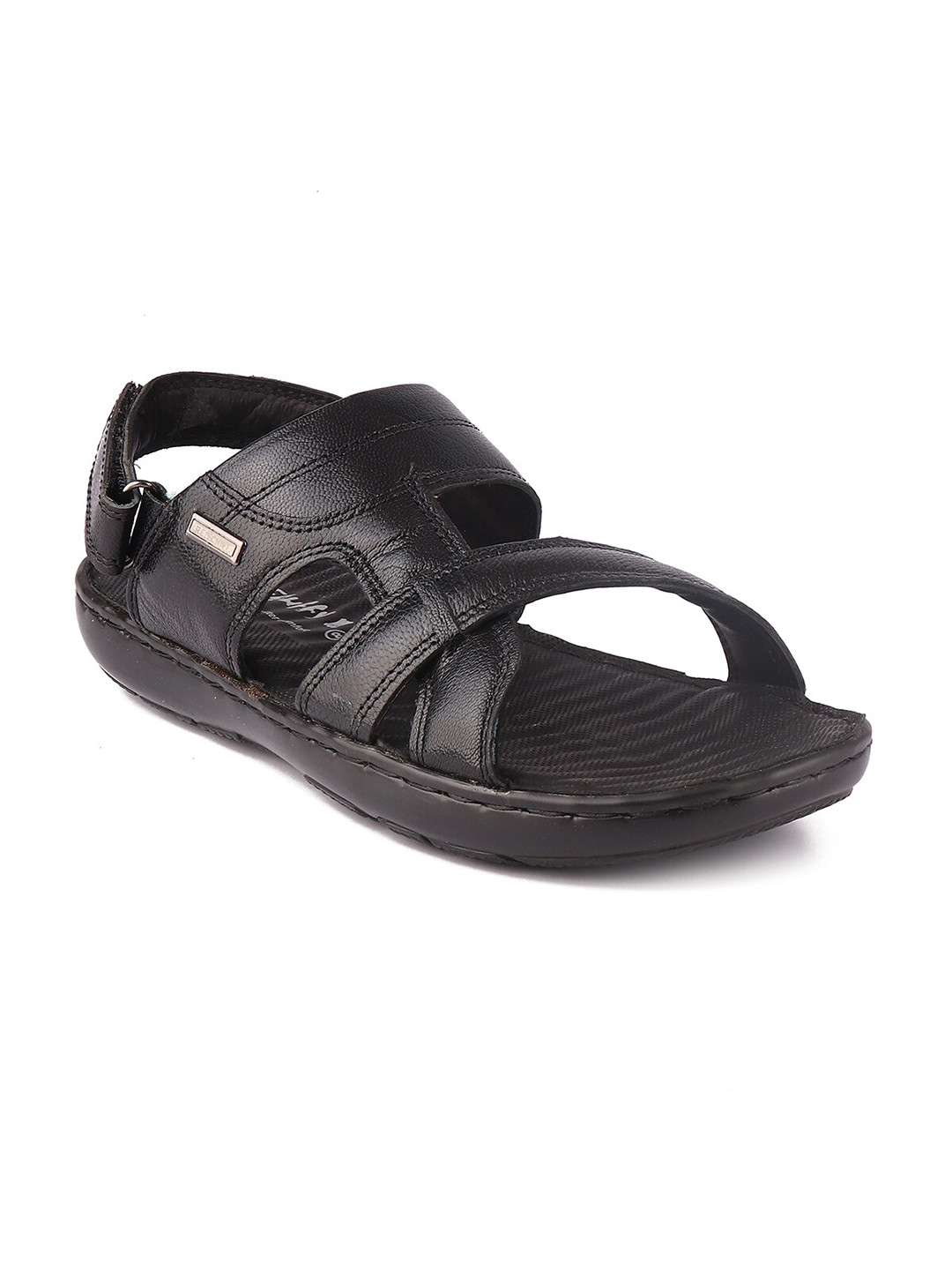 

Red Chief Men Black Leather Comfort Sandals