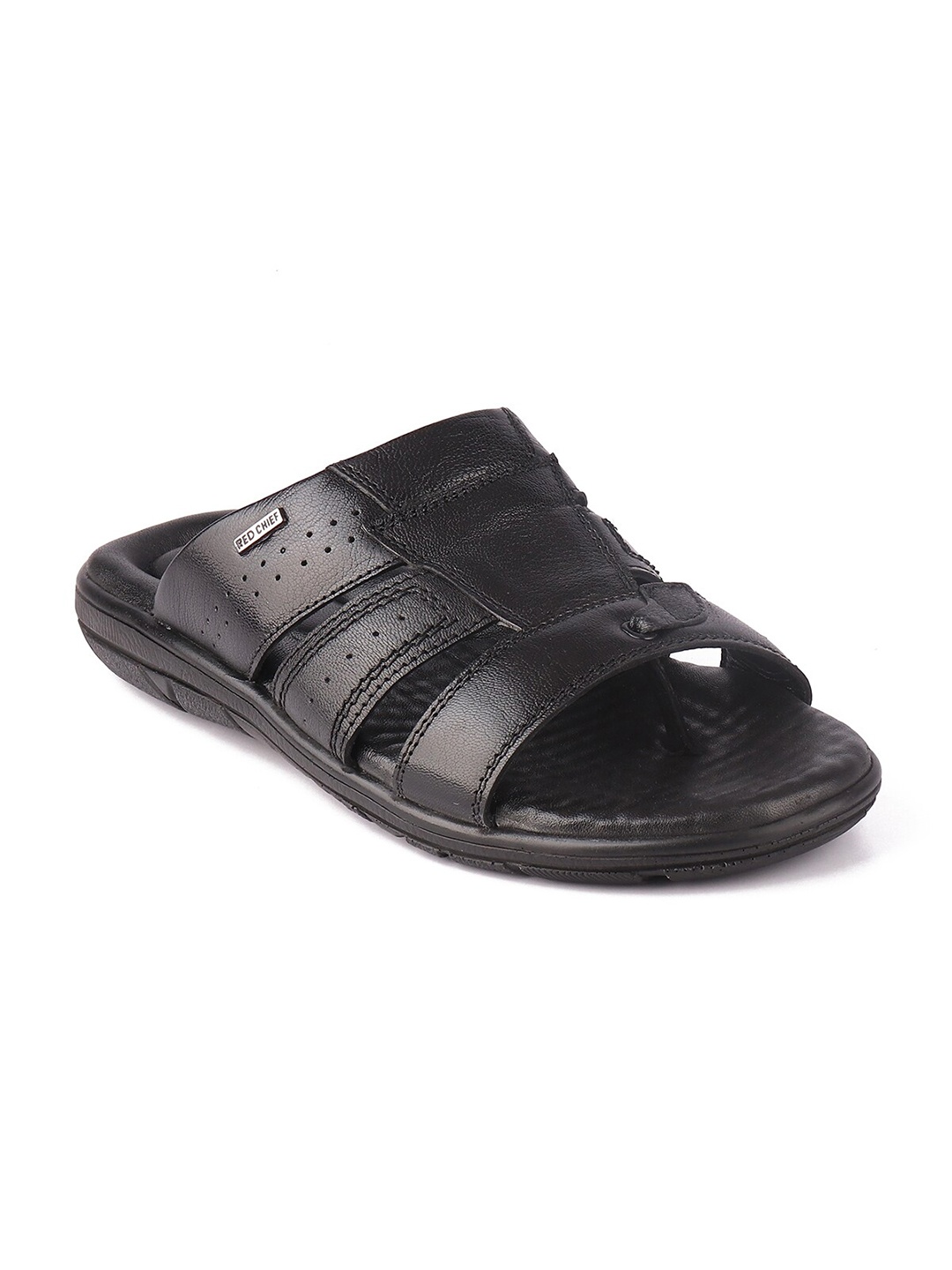 

Red Chief Men Black Leather Comfort Sandals