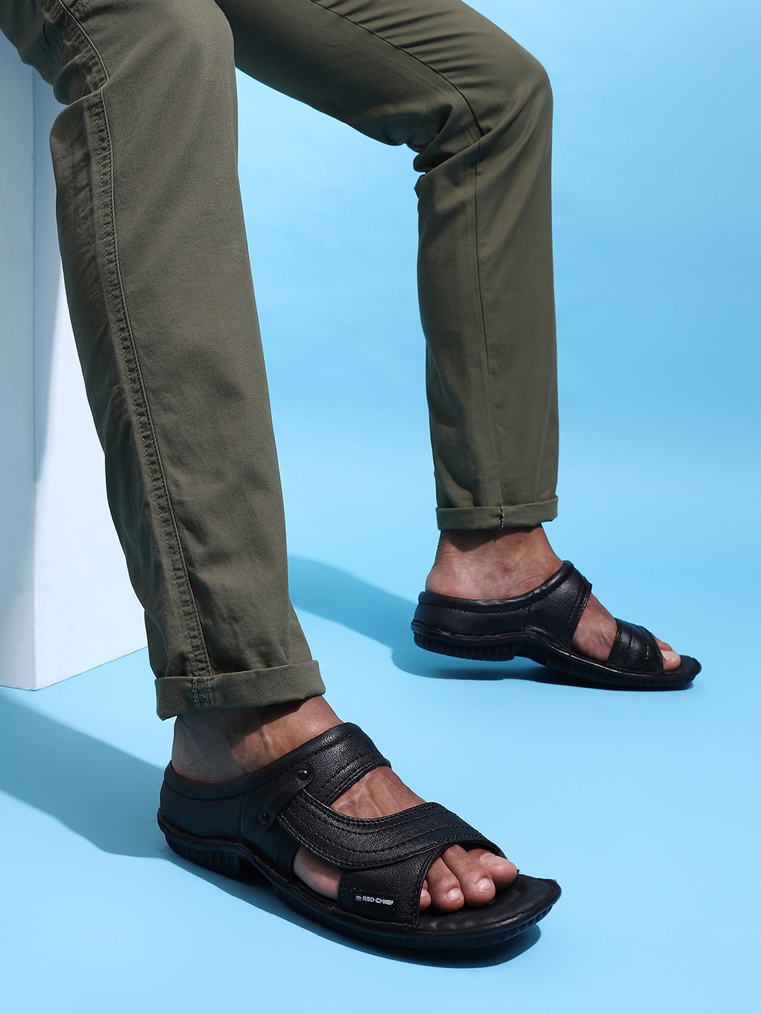 

Red Chief Men Black Leather Comfort Sandals