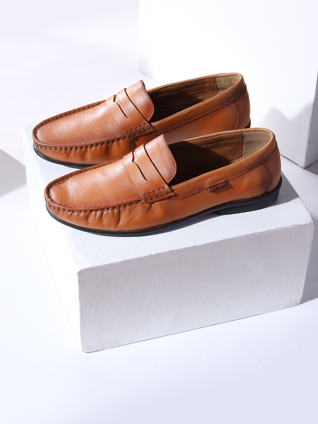 

Red Chief Men Tan-Brown Solid Leather Formal Loafers