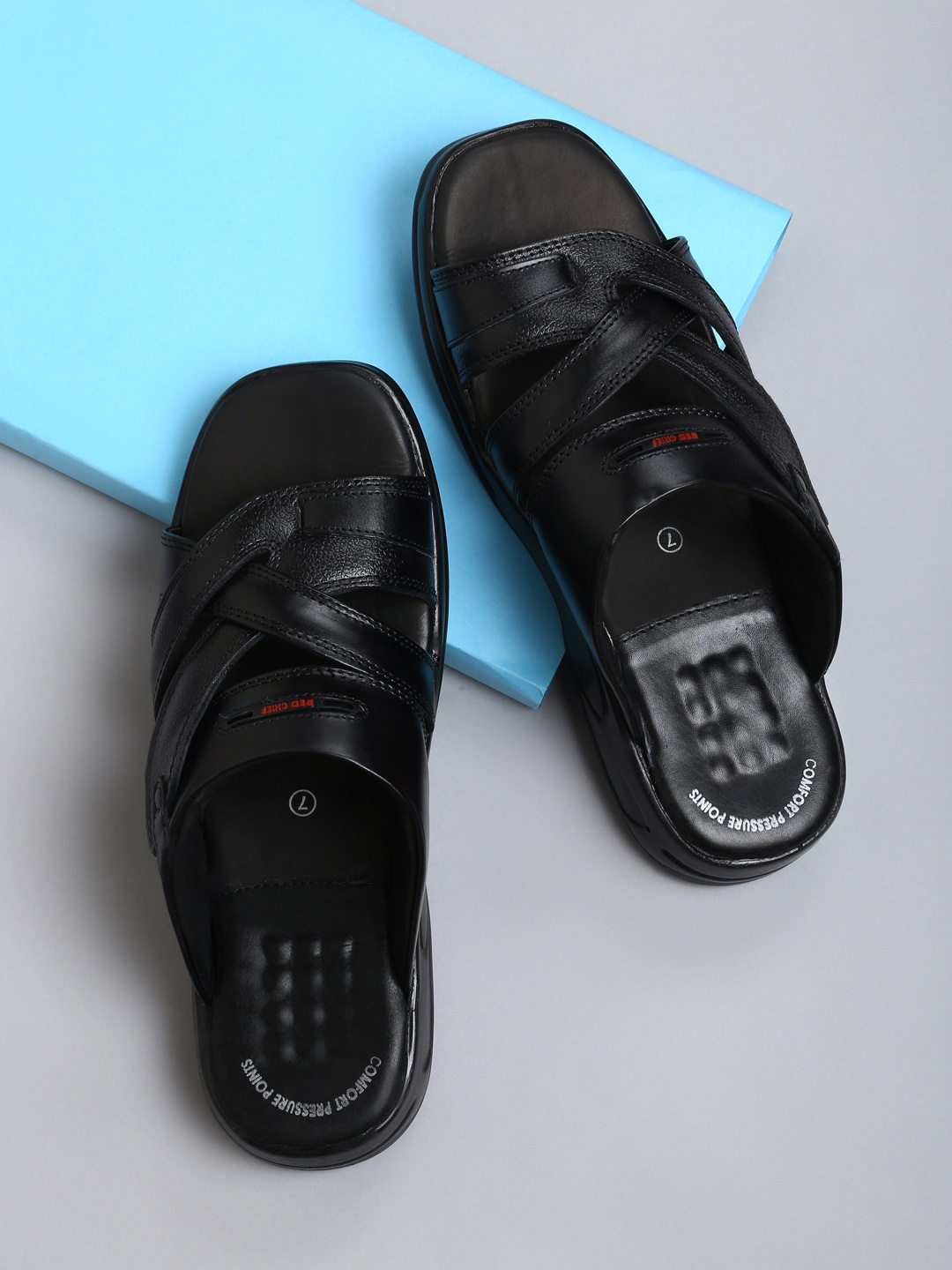 

Red Chief Men Black Leather Comfort Sandals