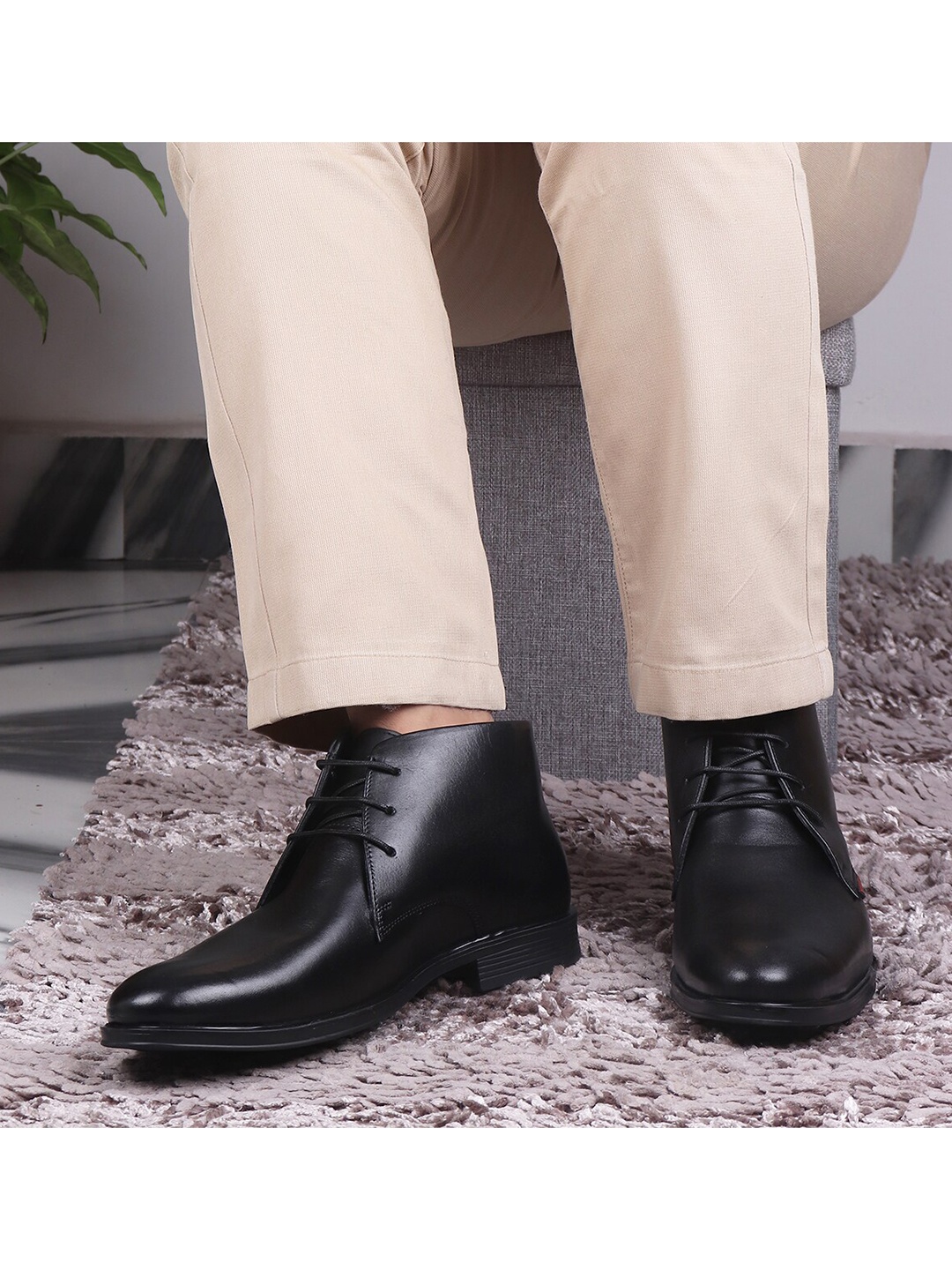 Red Chief Men Black Solid Leather Formal Derbys