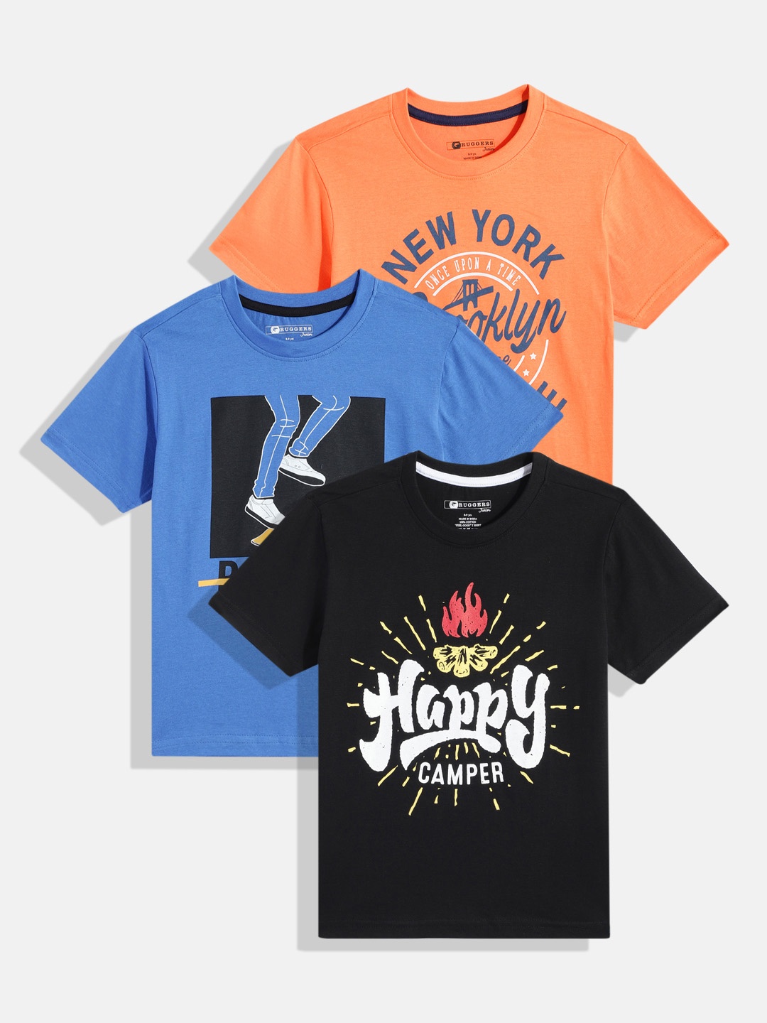 

Ruggers Junior Boys Black & Blue Set Of 3 Typography Print Round Neck Feel Good T-shirts