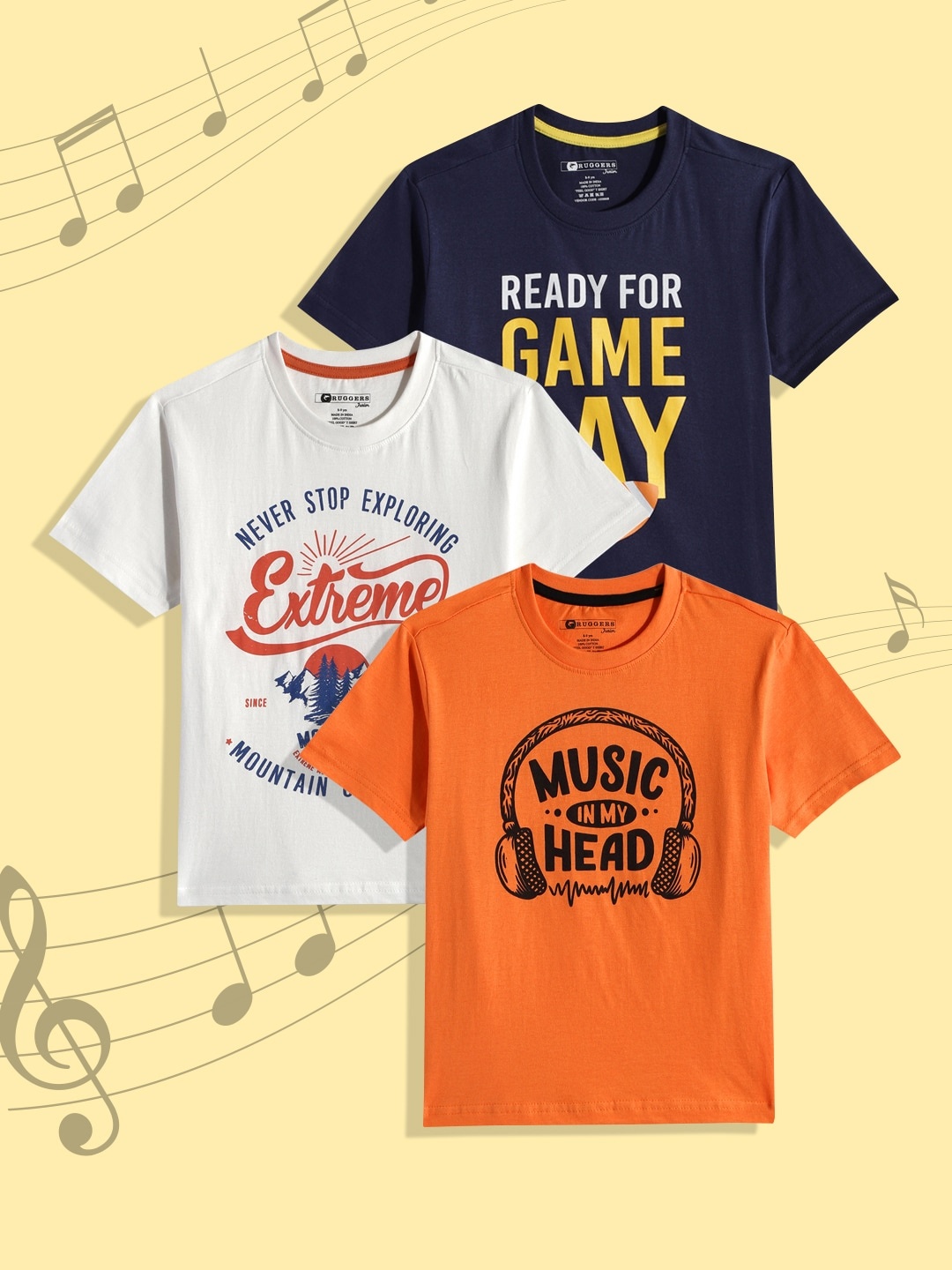 

Ruggers Junior Boys Pack of 3 Printed Pure Cotton T-shirt, Orange