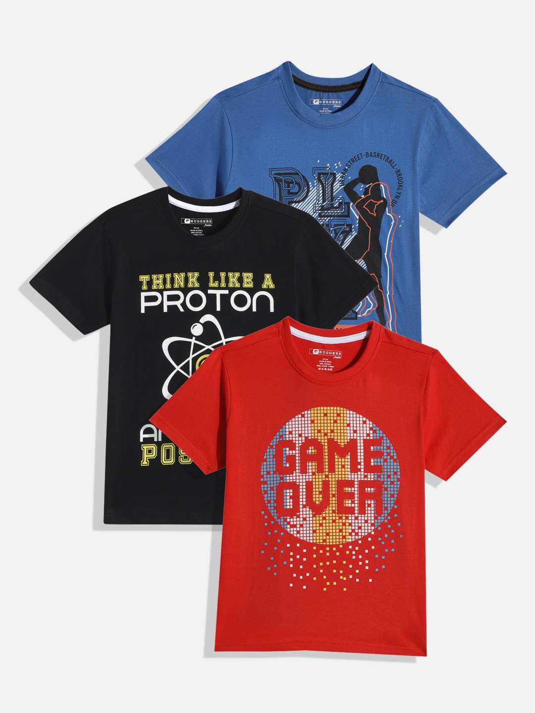 

Ruggers Junior Boys Pack of 3 Printed Pure Cotton T-shirts, Red