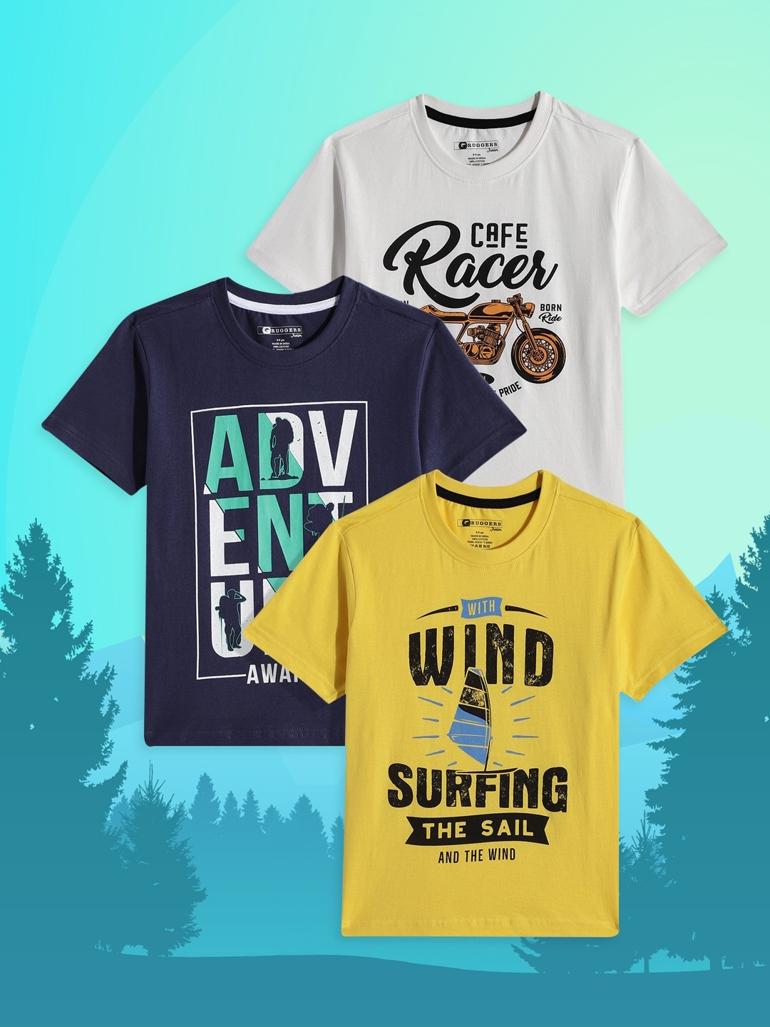 

Ruggers Junior Boys Pack of 3 Printed Pure Cotton T-shirts, Yellow