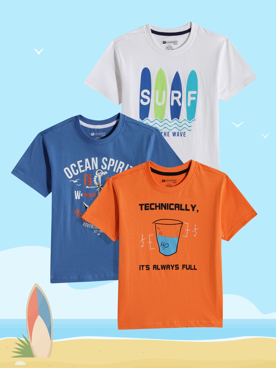 

Ruggers Junior Boys Pack of 3 Printed Pure Cotton T-shirt, Orange