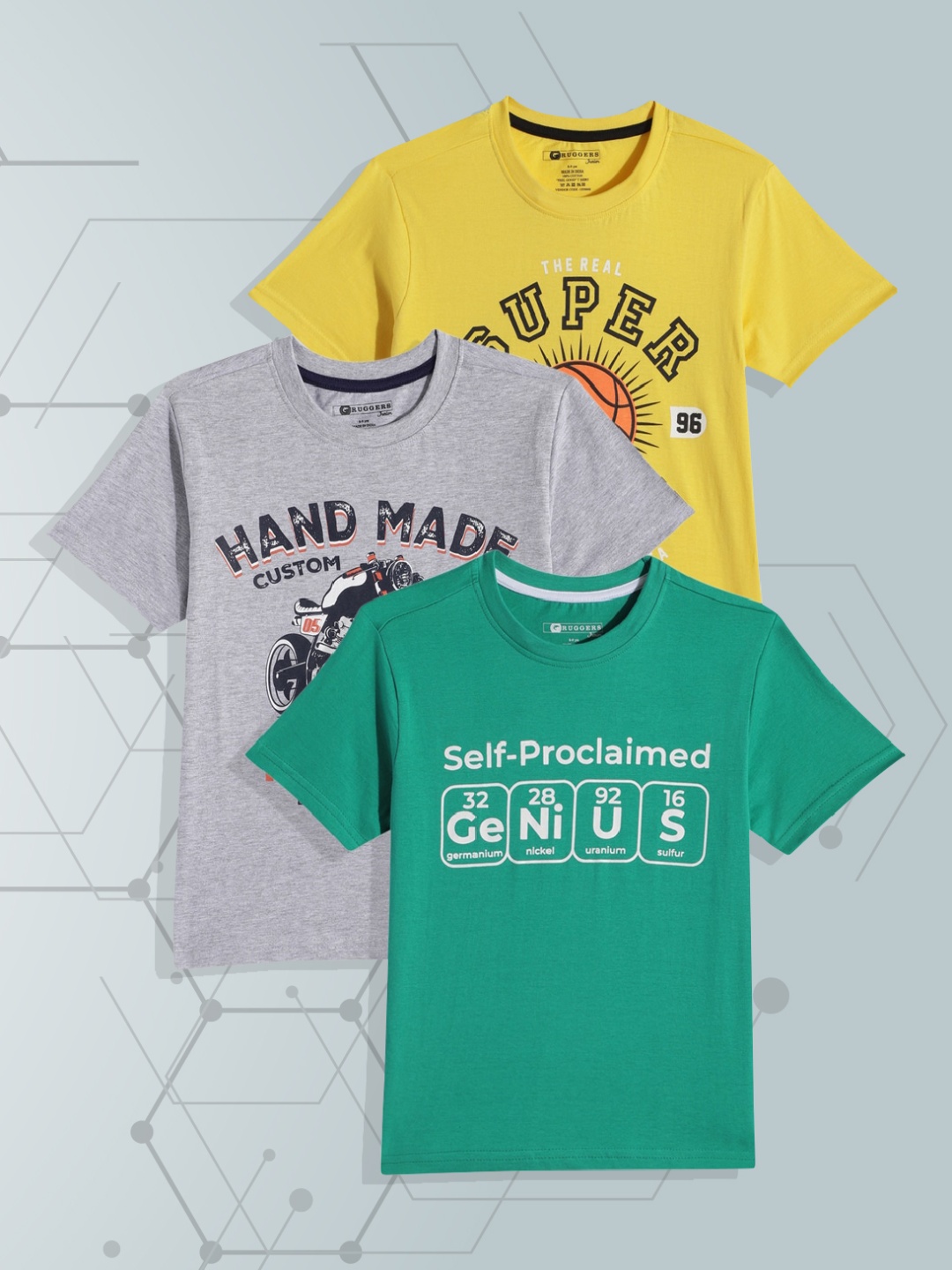 

Ruggers Junior Boys Pack of 3 Printed Pure Cotton T-shirts, Green