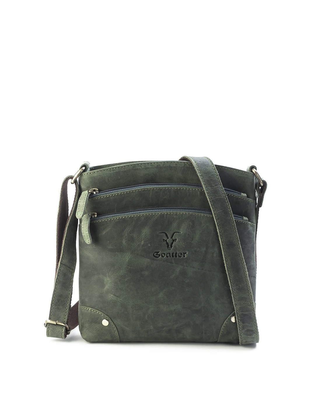 

Goatter Green Leather Structured Sling Cross-Body Bag