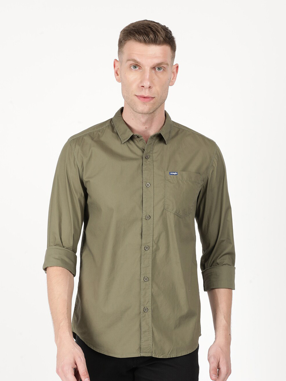 

Wrangler Men Olive Green Slim Fit Casual Shirt